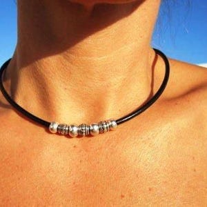 Cute and Simple Leather Choker necklace • Unique Couples Silver Necklace Customized Jewelry • Personalized Gifts Anniversary Gift for Her