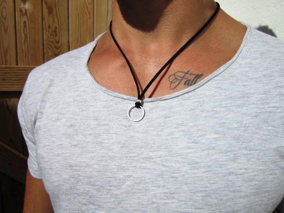 Mens Necklace Leather Pendant Couples Necklace – Handmade Jewelry Gift for Him Personalized Jewelry by Kekugi