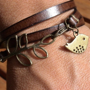 bird bracelet, womens bracelets, bronze bracelet, leather bracelet, beaded Bracelets, fashion jewelry, accessories, charm Bracelet image 4
