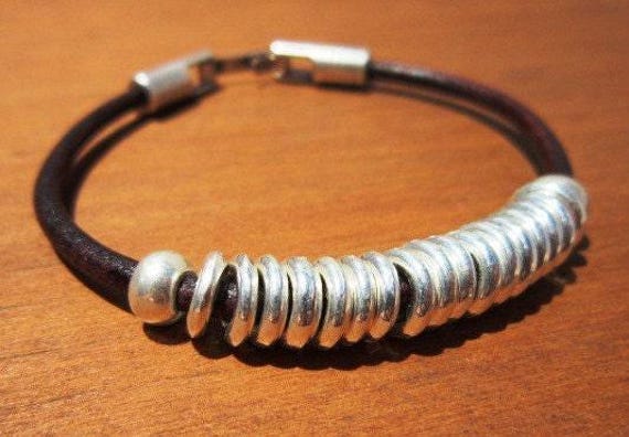 Beaded Leather Bracelet Personalized Gifts • Silver Custom Bracelet • Personalized Handmade Jewelry Gift for Her by Kekugi Bohemian jewelry