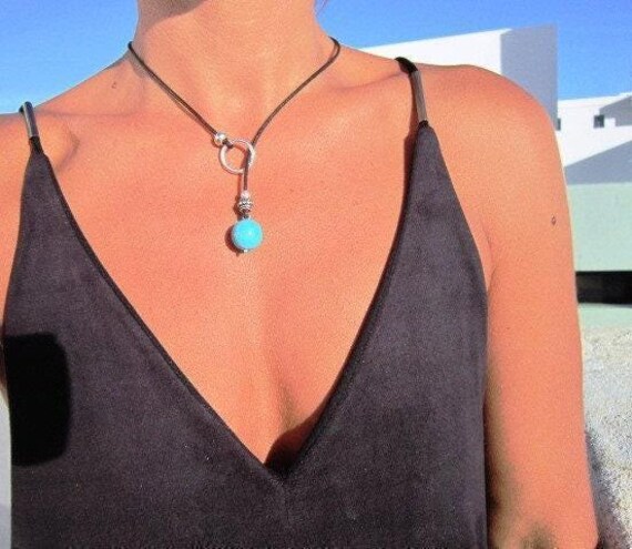 Turquoise Y lariat Necklace • Boho Couples Necklace gift for Her • Bohemian Handmade Turquoise Jewelry • Best selling items by Kekugi