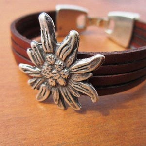 Custom edelweiss silver beaded Bracelet • Handmade Leather Jewelry gift • Personalized custom Gift for Her personalized jewelry by kekugi
