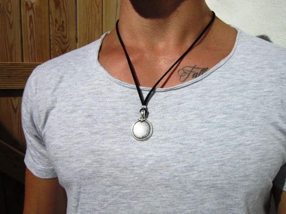 personalized gift for men, silver personalized necklace, mens leather necklace, silver jewelry for men