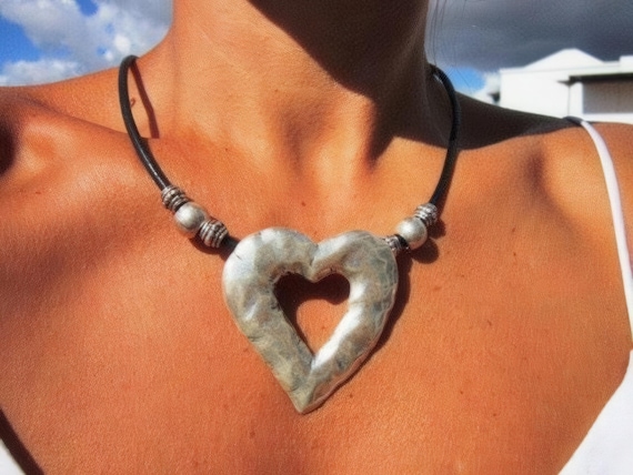 Couples Beaded Necklace with Silver Heart Pendant Charm • Bohemian Handmade jewelry Necklaces for Women • Personalized Jewelry Gift for Her