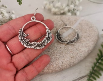 silver jewelry flower earrings for women, drop earrings, statement handmade jewelry, gypsy earrings, dangle earrings, silver boho earrings.