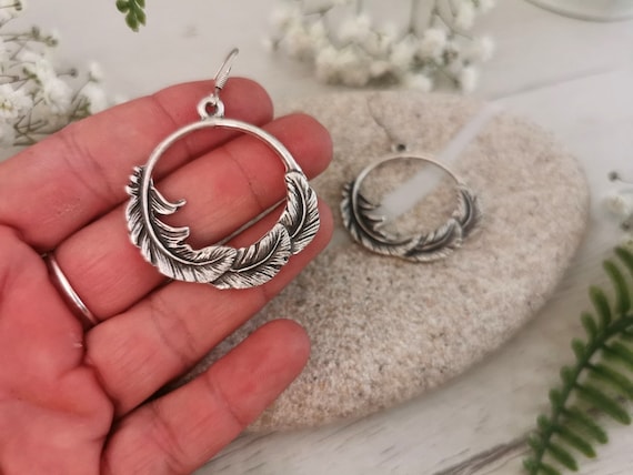 Statement drop beaded silver earrings • personalized jewelry gift for her • Drop beaded boho earrings dangle • Handmade jewelry by kekugi