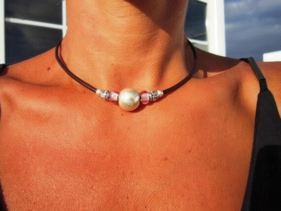 Cute and Simple Leather Choker necklace • Unique Customized Couples Silver Necklace • Personalized Gifts Anniversary Gift for Her