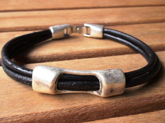 Silver and Leather mens bracelet, friendship couples bracelet, men cuff bracelet, handmade silver mens jewelry, unique gifts for men