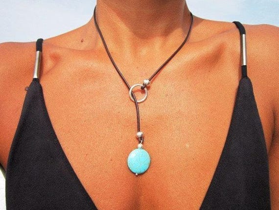 Turquoise Y lariat Necklace • Boho Couples Necklace gift for Her • Bohemian Handmade Turquoise Jewelry • Best selling items by Kekugi