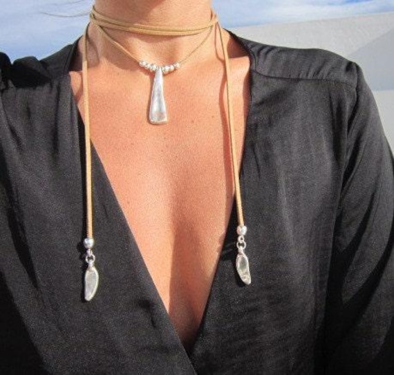 wrap necklace and leather choker necklace, beaded choker necklace,  bohemian chokers boho jewelry