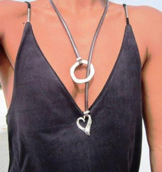 Handmade Couples Heart Necklace • Y lariat Necklace Customized • Personalized Bohemian Jewelry Gift for Her • Birthday Gift for mom or Mama