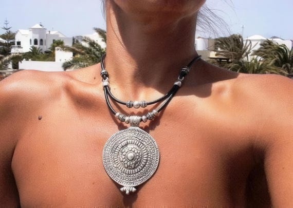 Custom Statement Silver Beaded Necklace with Chunky Boho Pendant Charm • Custom Personalized Jewelry • Best Selling Items Gift for Her