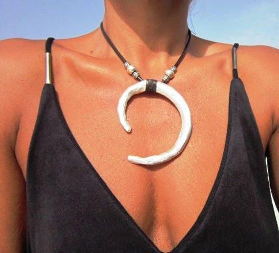 Custom Statement Silver Beaded Necklace with crescent moon Pendant Charm • Custom Personalized Jewelry • Best Selling Items Gift for Her