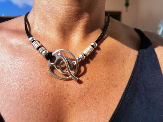 Handmade Toggle Necklace  Leather Statement Jewelry for Women  Unique Gift for Mothers