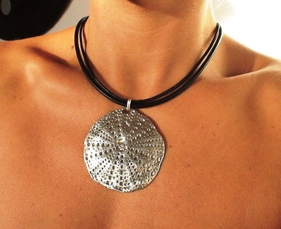 Sea Urchin Pendant Necklace in Silver plated Seashell Jewelry Gift
