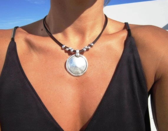 Statement Pendant Charm Necklace • Silver Beaded Necklaces for Women • Handmade Personalized Jewelry Best selling items Gifts by kekugi