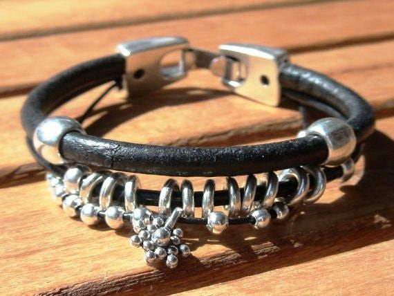 Beaded Leather Bracelet Personalized Gifts • Silver Custom Bracelet • Personalized Handmade Jewelry Gift for Her by Kekugi Bohemian jewelry