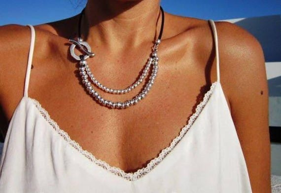 Boho Luxe Beaded Necklace for Women • Everyday Simple Leather Necklace for Women • Personalized Bohemian Jewelry Gift for Her by Kekugi