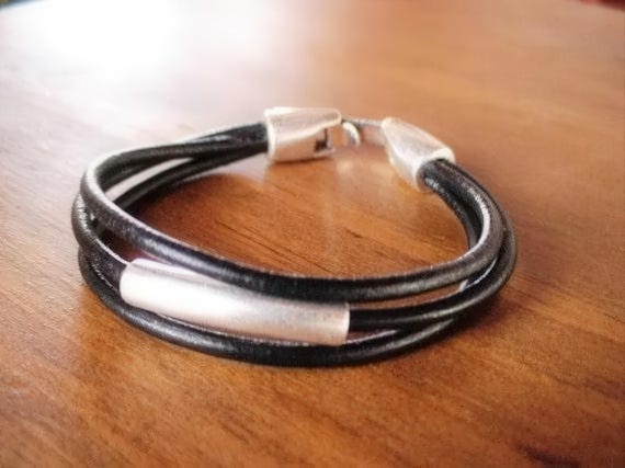 Leather & Silver Mens Bracelet • Matching Couple Bracelets • Custom mens bracelet Gift for him • Best Selling Items jewelry by Kekugi