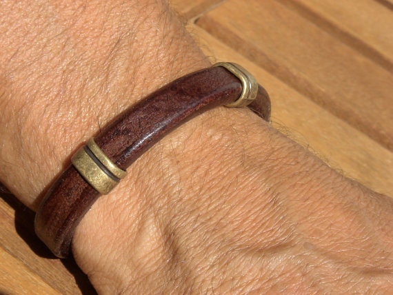 Brass Leather Mens Bracelet, Friendship Couples Bracelet, Men Cuff