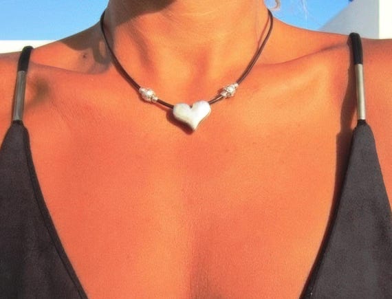 Couples Beaded Necklace with Silver Heart Pendant Charm • Bohemian Handmade jewelry Necklaces for Women • Personalized Jewelry Gift for Her