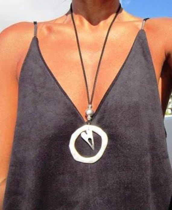 Boho Leather and Silver Beaded Pendant Heart Necklace • Couples Long Statement Chunky Charm Necklace Host Gift for Her • Bohemian Jewelry