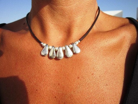 Women necklace, necklace with coins, beaded necklace, silver necklaces for women, Choker necklace, silver necklaces, leather necklace