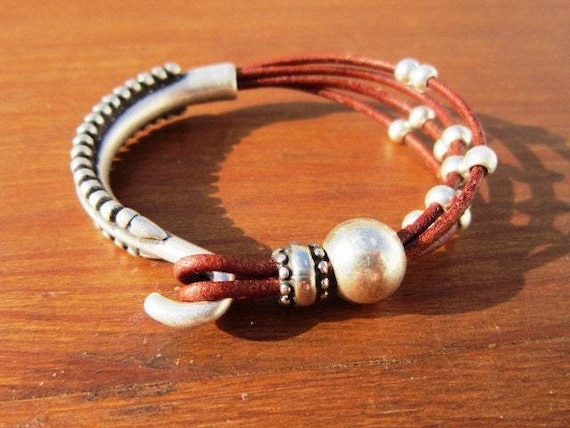 Beaded Leather Bracelet Personalized Gifts • Silver Custom Bracelet • Personalized Handmade Jewelry Gift for Her by Kekugi Bohemian jewelry