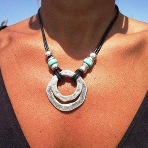 Turquoise Leather Choker Necklace • Silver Couples Necklaces for Women • Bohemian Handmade Turquoise Jewelry • Best selling items by kekugi