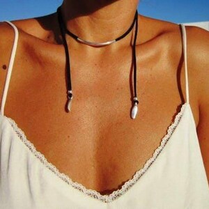 Boho Leather and Silver Beaded Pendant Necklace • Long Statement Chunky Charm Necklace Gift for Her • Bohemian Jewelry Galentine Gift