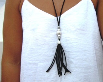 leather tassel necklace, beaded tassel necklace, long tassel necklace, silver tassel necklace, boho jewelry, tassel necklaces