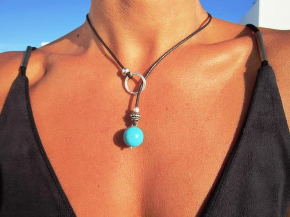 Turquoise Y lariat Necklace • Boho Couples Necklace gift for Her • Bohemian Handmade Turquoise Jewelry • Best selling items by Kekugi