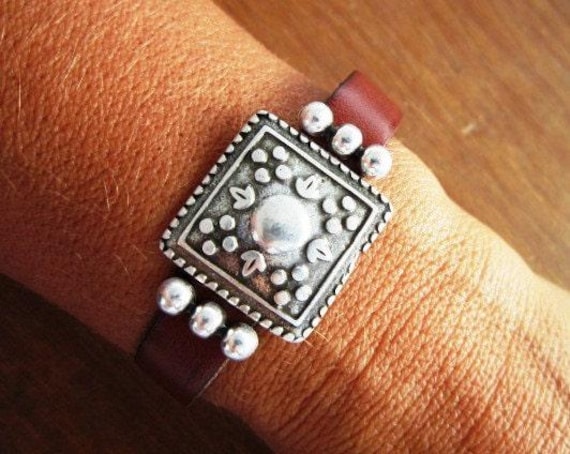 Leather & Silver Charm Beaded Bracelet • Handmade Jewelry Gift for Her • Custom Bracelet Gift • Personalized Jewelry Gifts by Kekugi
