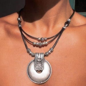 handmade leather Jewelry  Custom Statement Silver Beaded Necklace with Pendant Charm • Personalized Jewelry gift for Her Best selling items