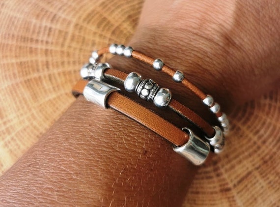 multi strand womens bracelet, beaded bracelet,  leather handmade jewelry, boho jewelry, bohemian bracelet, original designs by kekugi