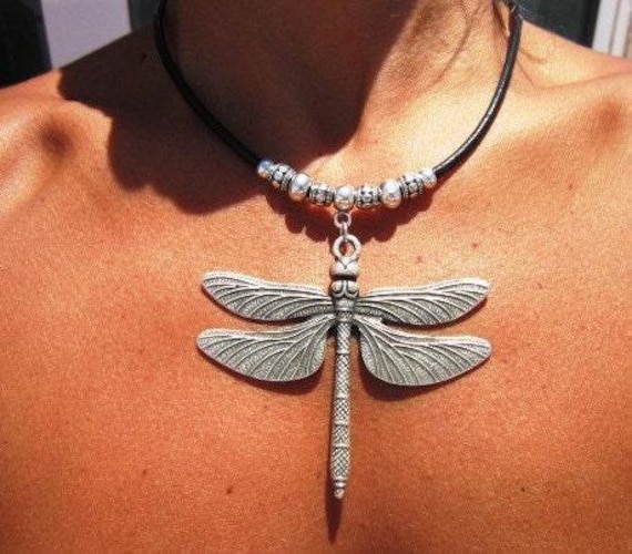 Statement Pendant Charm Dragonfly Necklace • Silver Beaded Necklaces for Women • Handmade Personalized Jewelry Best selling items Gifts