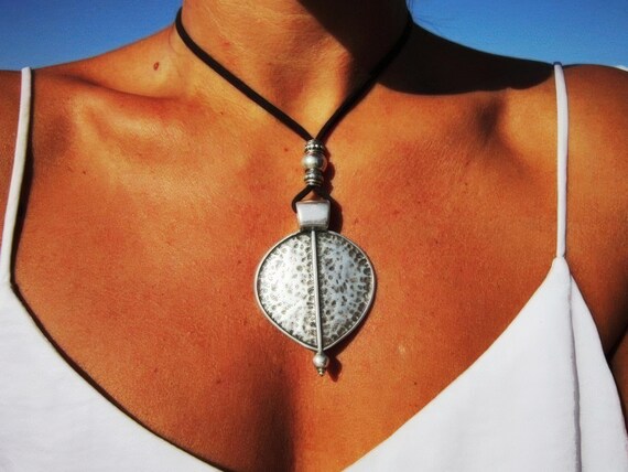 Bohemian Leather Pendant Necklace for Women  Long Boho Cord Jewelry