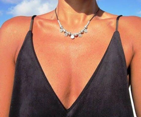 Silver Beaded Matching Necklace with Charm • Bohemian Handmade jewelry • Necklaces for Women • Personalized Jewelry Gift for Her by Kekugi