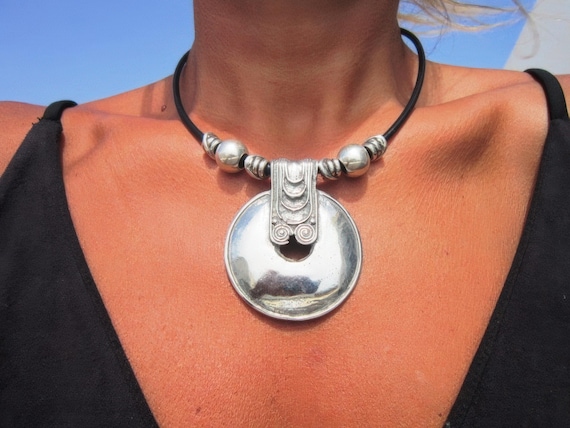 womens statement silver pendant necklace, boho bohemian jewelry, personalized handmade etsy jewelry shop