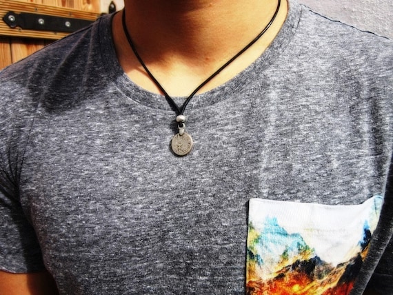 Mens Necklace Leather Pendant Couples Necklace – Handmade Jewelry Gift for Him Personalized Jewelry by Kekugi