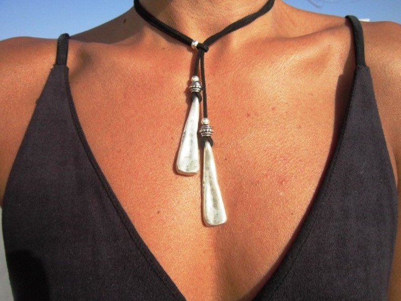 Bohemian necklace, y necklace, lariat necklace, leather necklaces for women, pendant necklace, boho necklace, leather necklace image 3