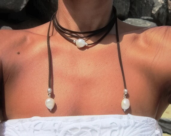 pearl wrap necklace, dainty necklace, pearl jewelry, pearl necklace, mother of pearl, boho necklaces, minimalist jewelry