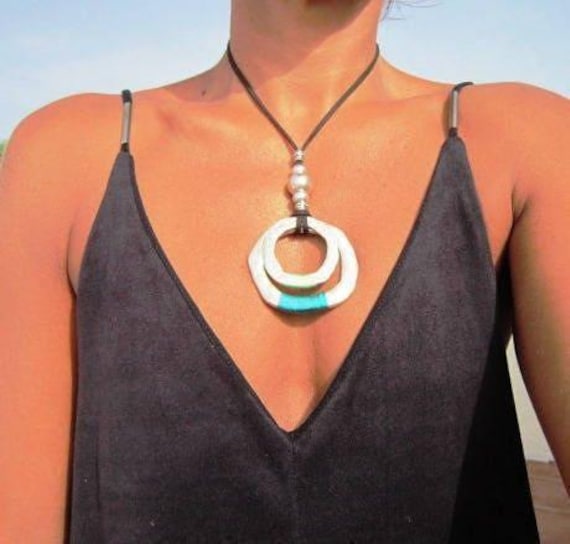 Best selling items Silver Everyday Pendant Beaded Ring Necklace • Long Layered Chunky Necklace Gift for Her • Silver Necklaces for Women