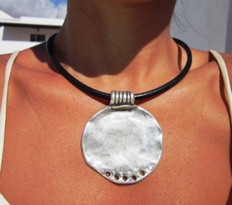 Boho jewelry, bohemian jewelry, hippy jewelry, bohemian necklaces, boho necklaces, silver jewelry, fashion jewelry, womens leather necklace image 4