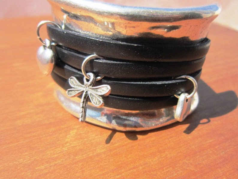 cuff bracelet black bracelet silver bracelet leather image 1