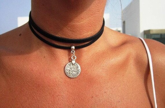 Statement Custom Necklace • Leather Choker Necklace beaded with charm • Custom Personalized Jewelry gift by kekugi