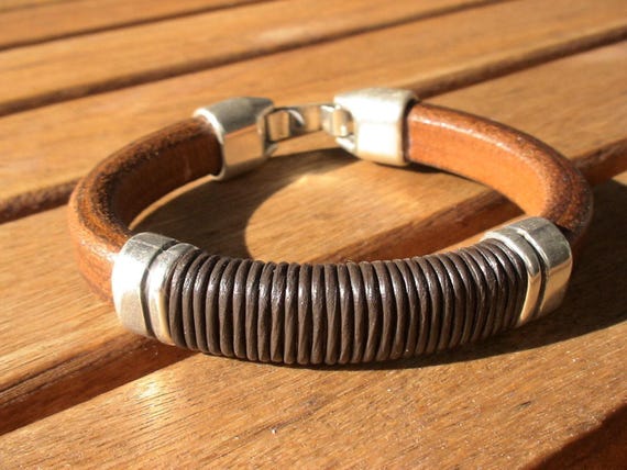 Personalized Leather & Silver Beaded Bracelet Gifts for Men • Handmade Mens Jewelry • Birthday Gift or Custom Jewelry Gift for Him by Kekugi