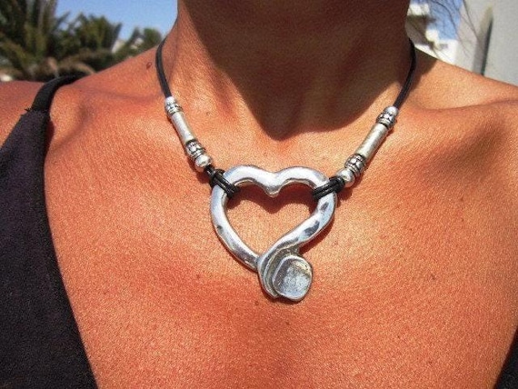 Couples Beaded Necklace with Silver Heart Pendant Charm • Bohemian Handmade jewelry Necklaces for Women • Personalized Jewelry Gift for Her