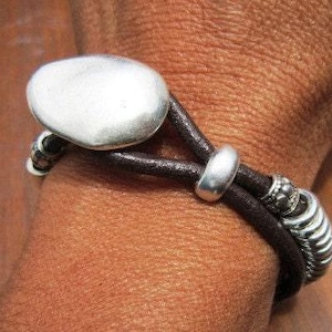 Leather & Silver Charm Beaded Bracelet • Handmade Jewelry Gift for Her • Custom Bracelet Gift • Personalized Jewelry Gifts by Kekugi