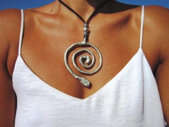 Beaded Spiral summer Necklace silver Charm • Personalized Handmade Greek Jewelry • matching necklaces
